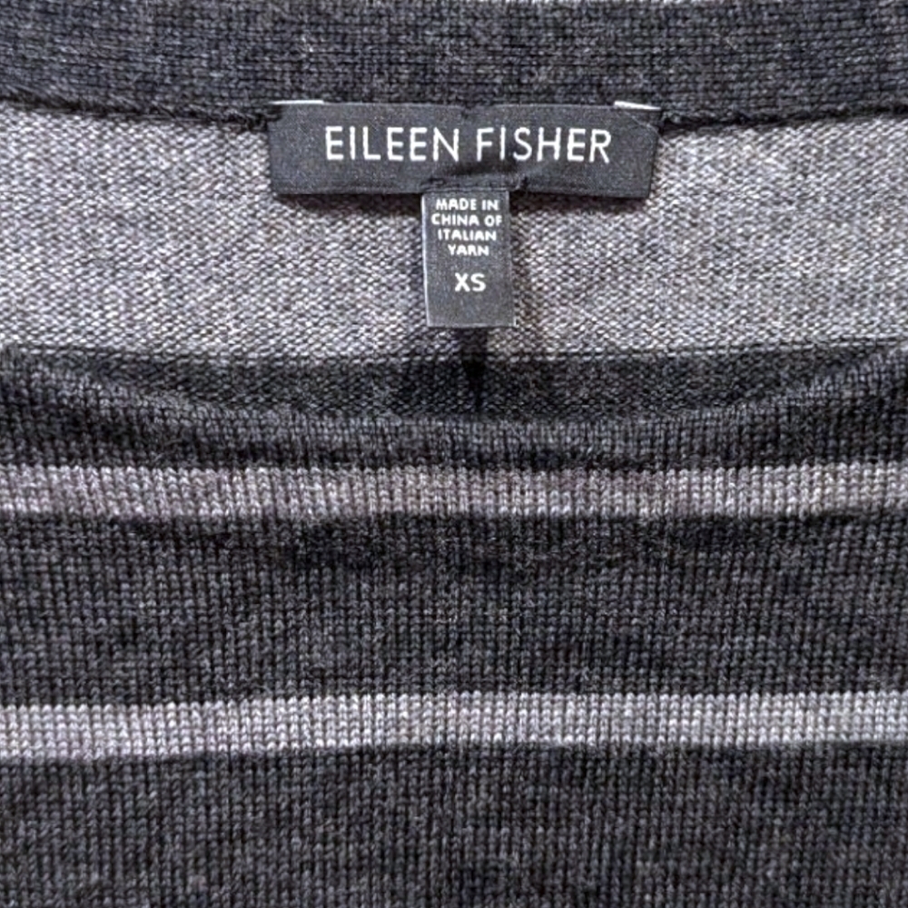 Eileen Fisher Gray Striped Merino Wool Tunic Length Sweater (XS) - Picture 3 of 6